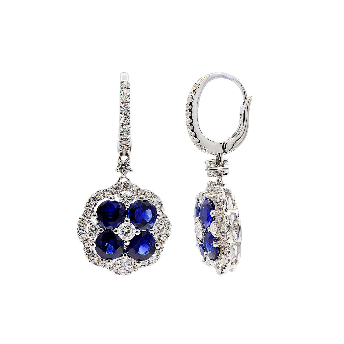 Blue Sapphire & Diamond Halo Drop Earrings