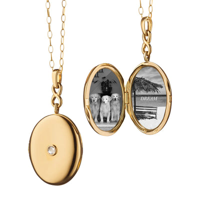 0.09 ctw Diamond Oval Locket Pendant Necklace