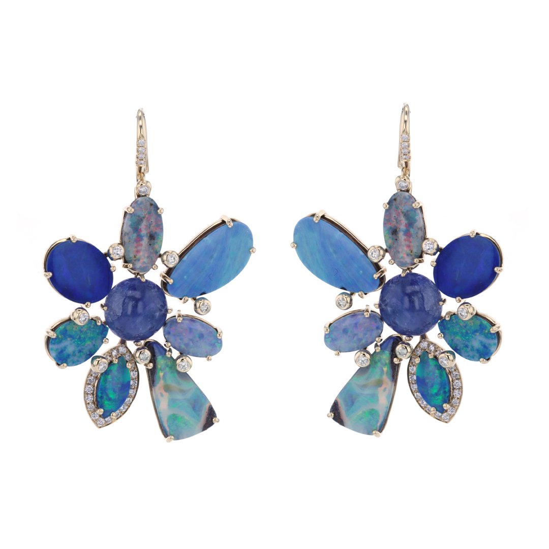 Boulder Opal, Tansanite & Diamond Earrings