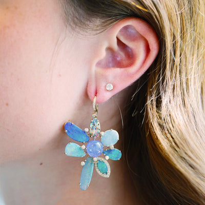 Boulder Opal, Tansanite & Diamond Earrings