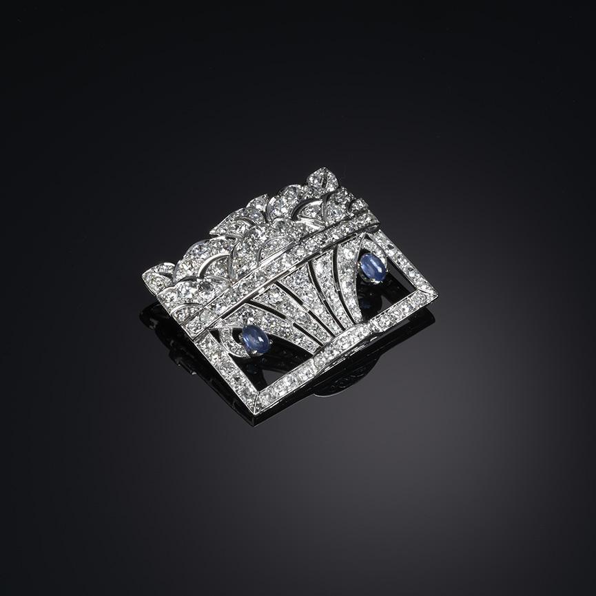 Blue Sapphire & Diamond Brooch
