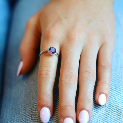 Amethyst & Diamond Halo Ring