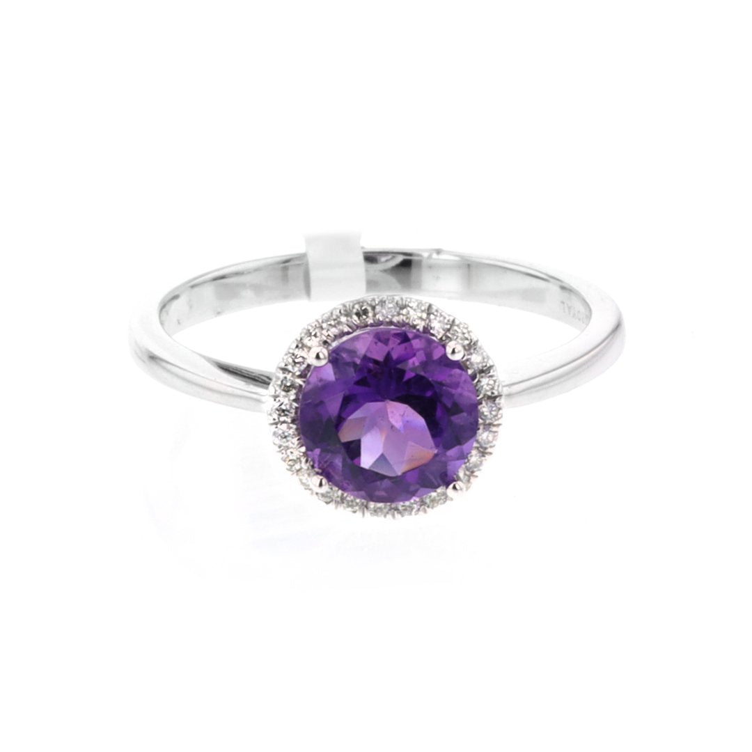 Amethyst & Diamond Halo Ring