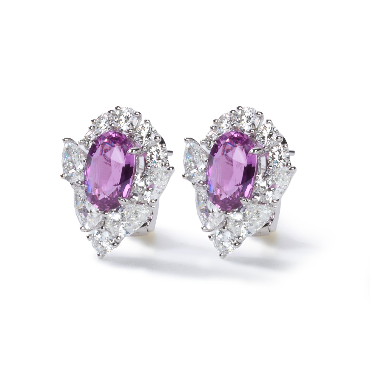 Pink Sapphire & Diamond Oval Earrings