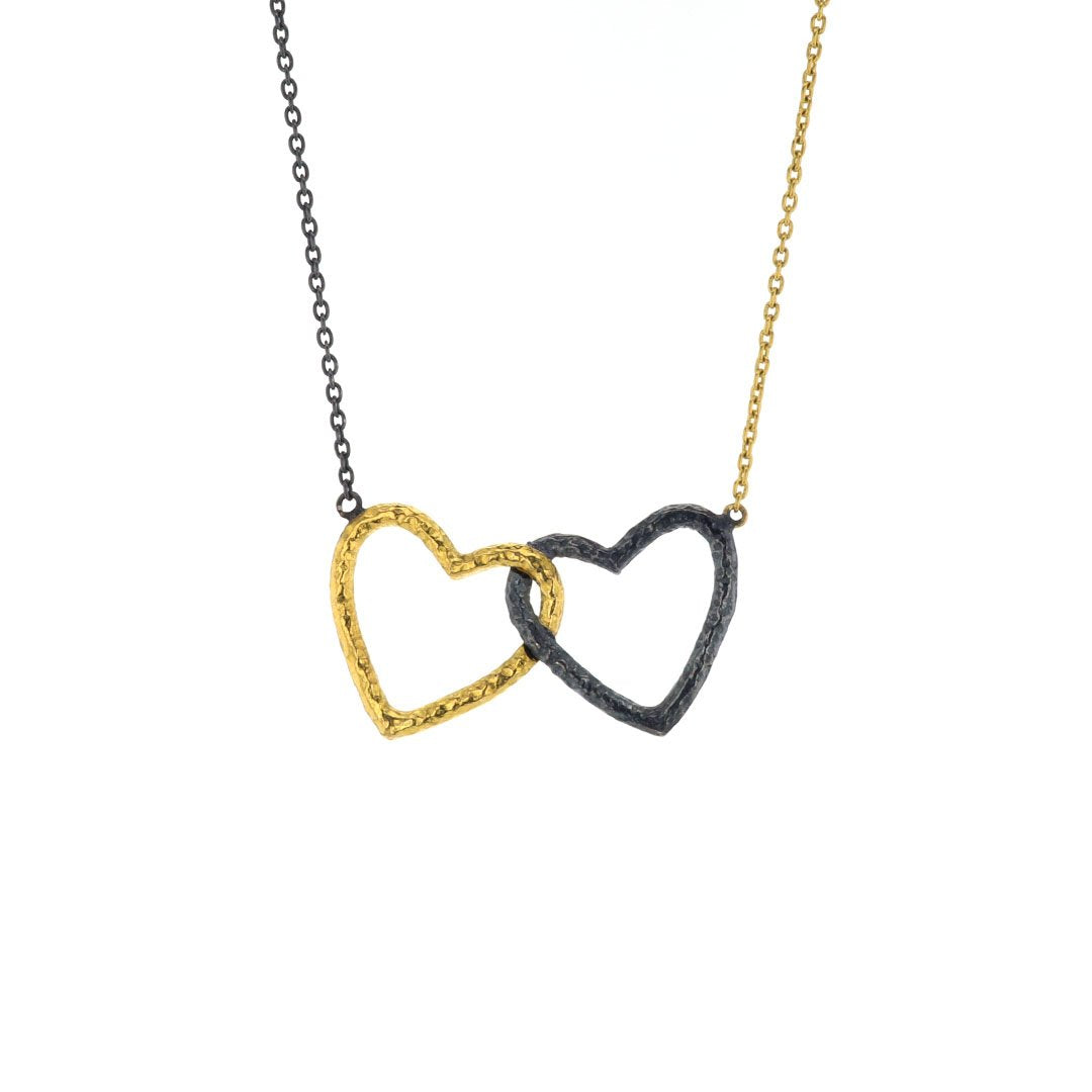Hammered Interlocking Open Heart Necklace