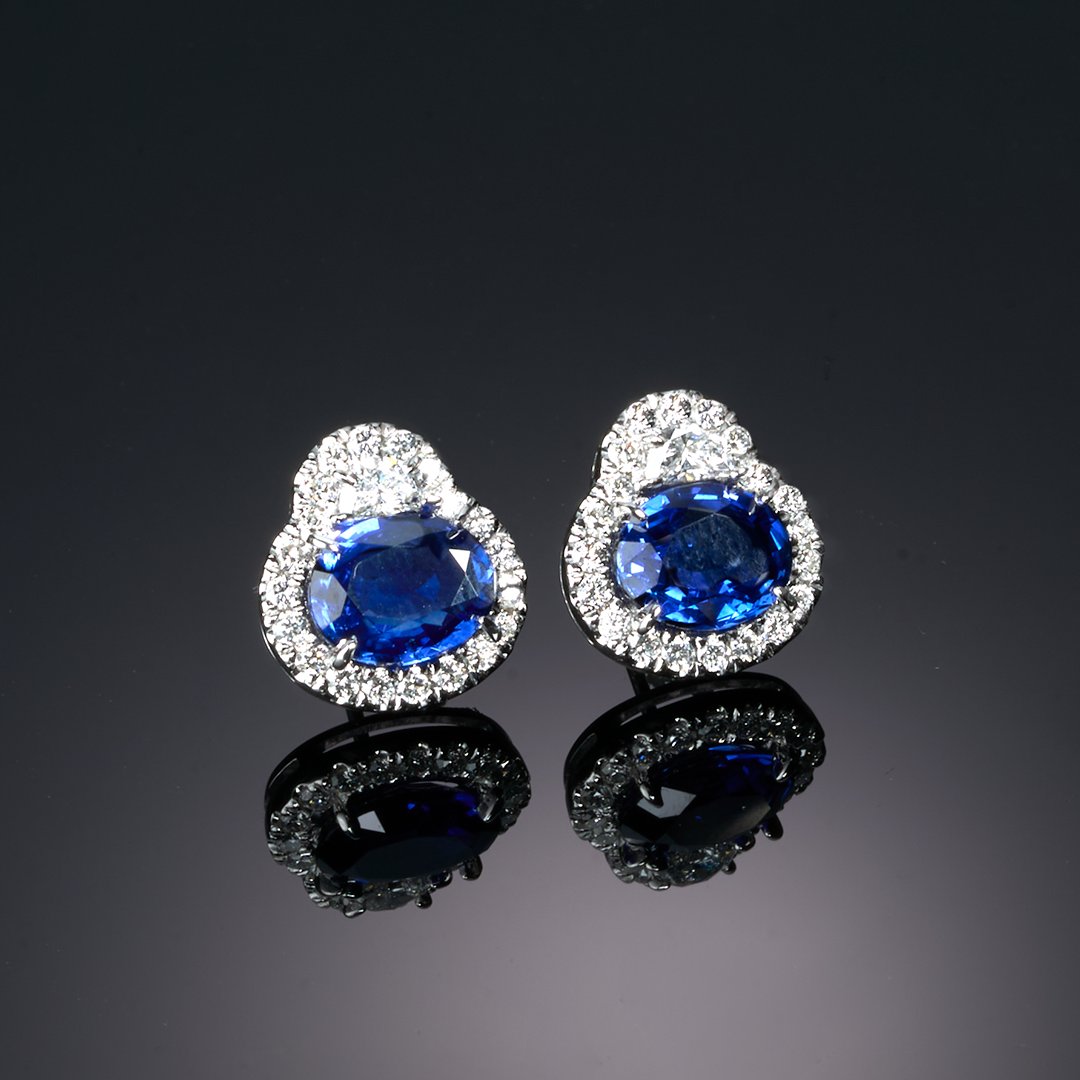 Blue Sapphire & Diamond Stud Earrings