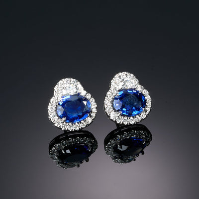 Blue Sapphire & Diamond Stud Earrings