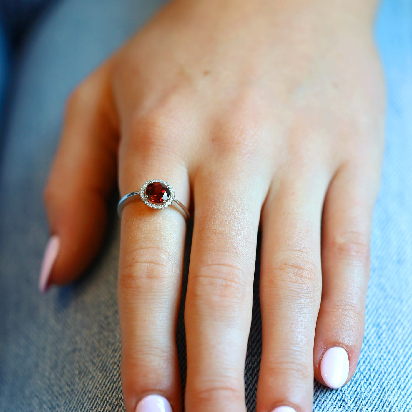 Garnet & Diamond Halo Ring