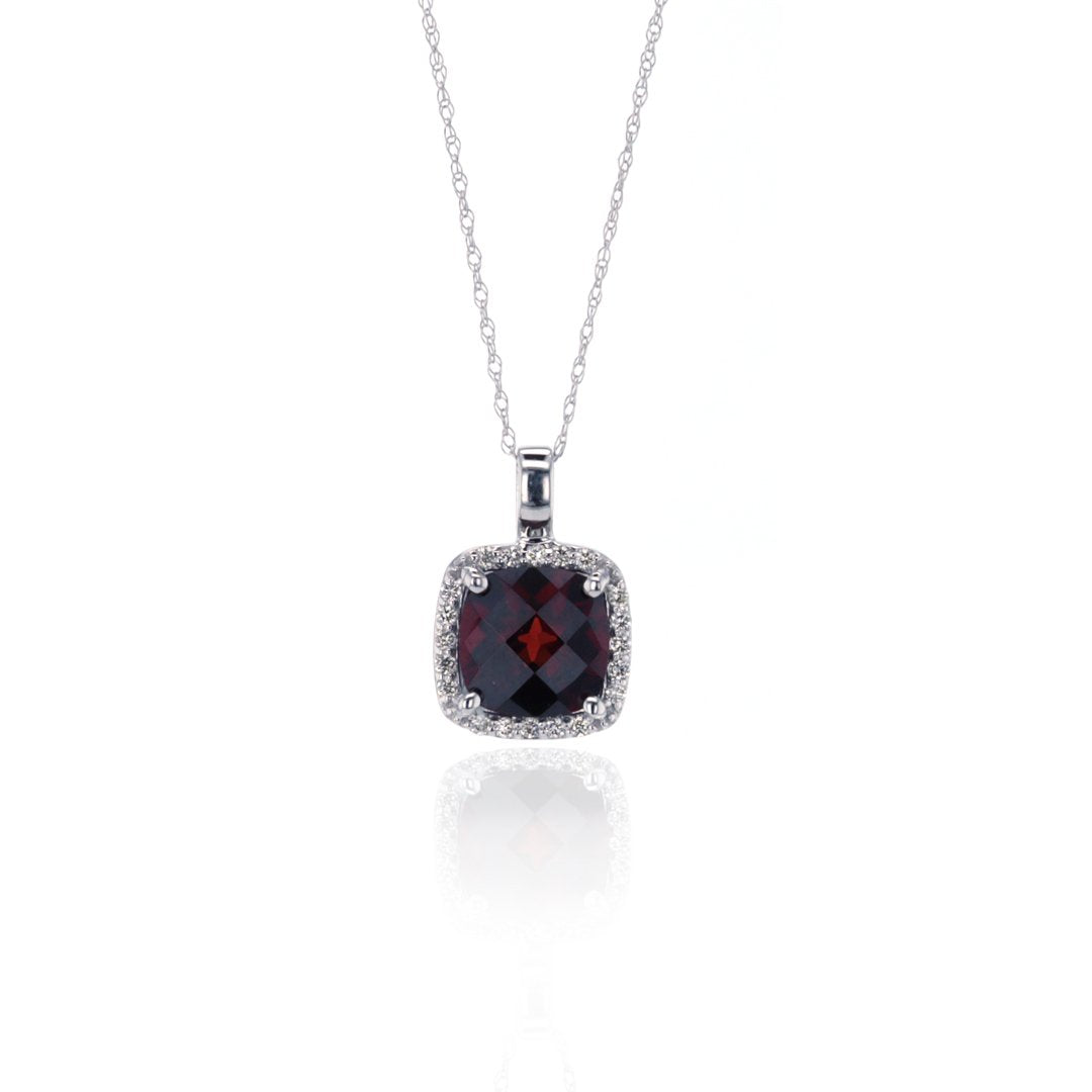 Garnet & Diamond Halo Pendant Necklace