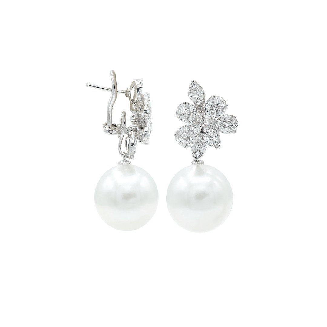 Pearl & Diamond Drop Earrings