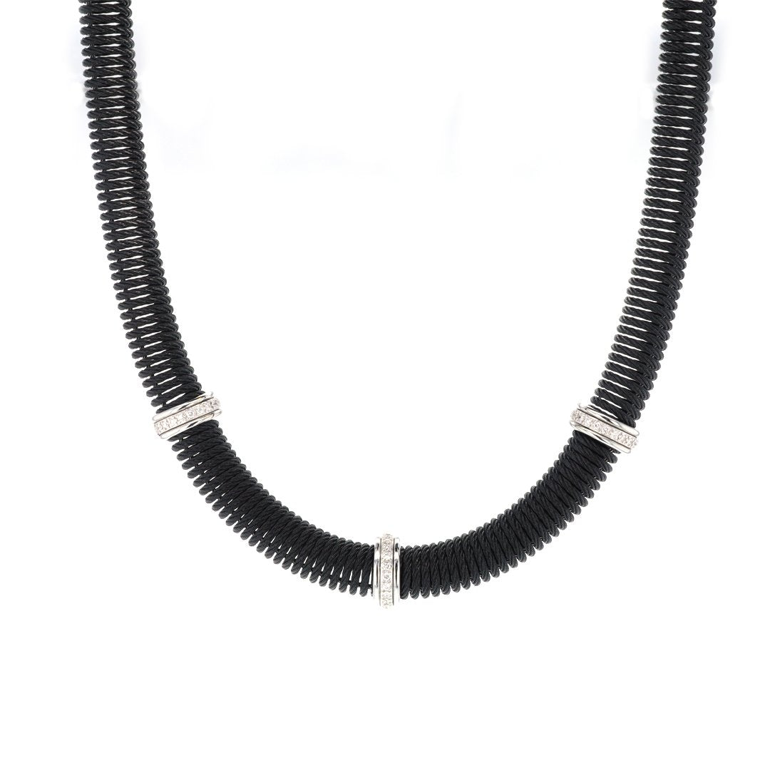 0.36 ctw Diamond Stainless Steel Rose Coil Necklace