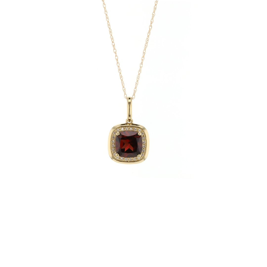 18" Garnet & Diamond Pendant Necklace