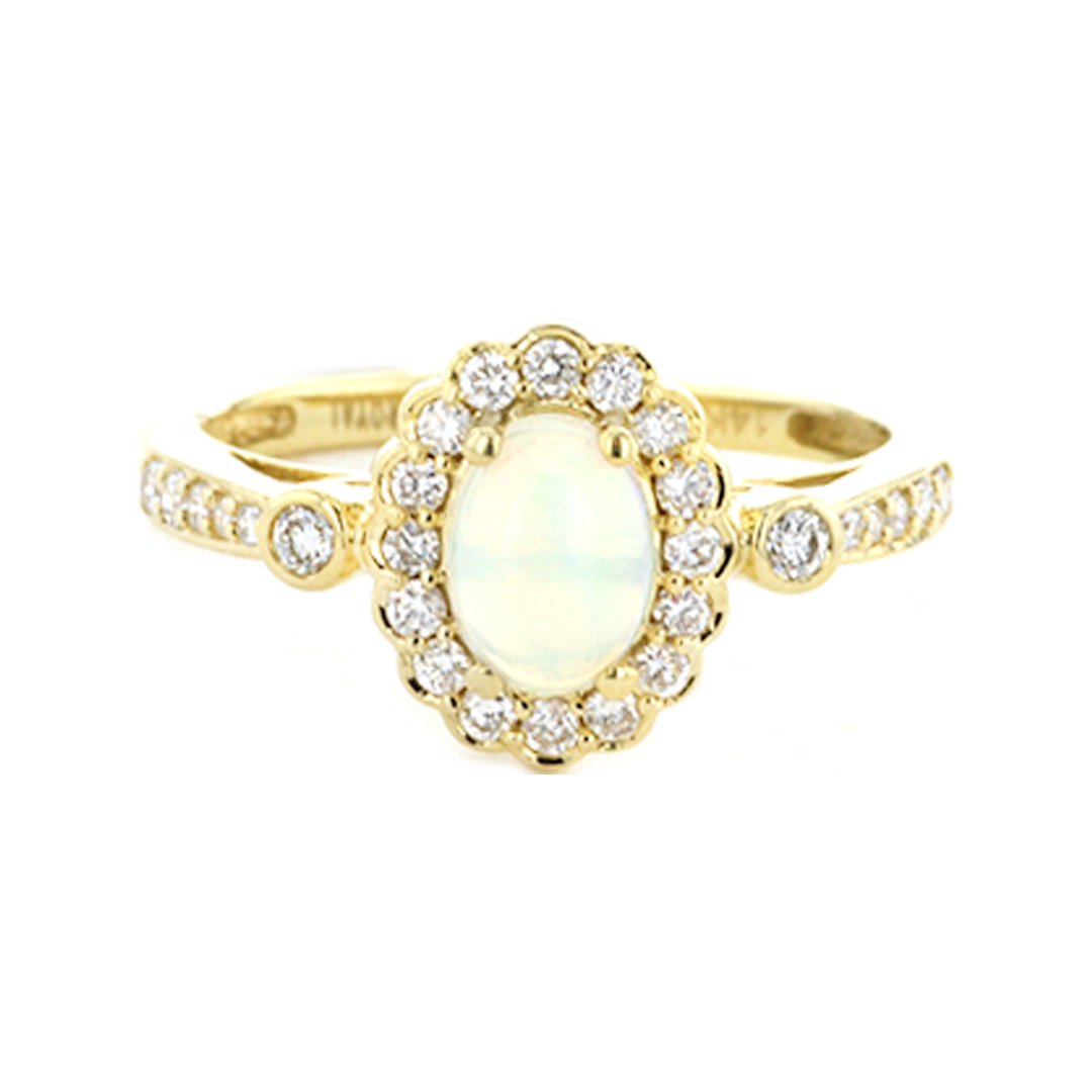 Opal & Diamond Halo Ring