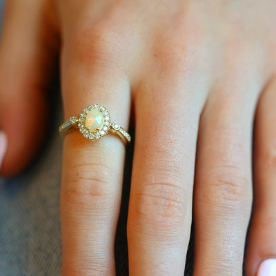 Opal & Diamond Halo Ring