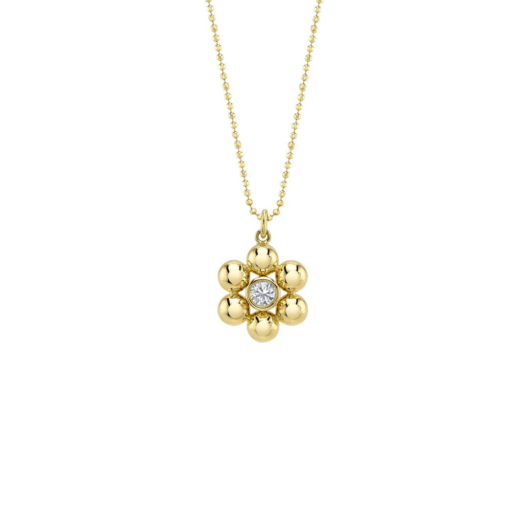 0.19 ctw Diamodn Flower Faceted Ball Necklace