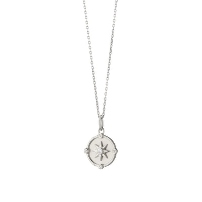 Sapphire Silver Miniature Compass Charm Pendant