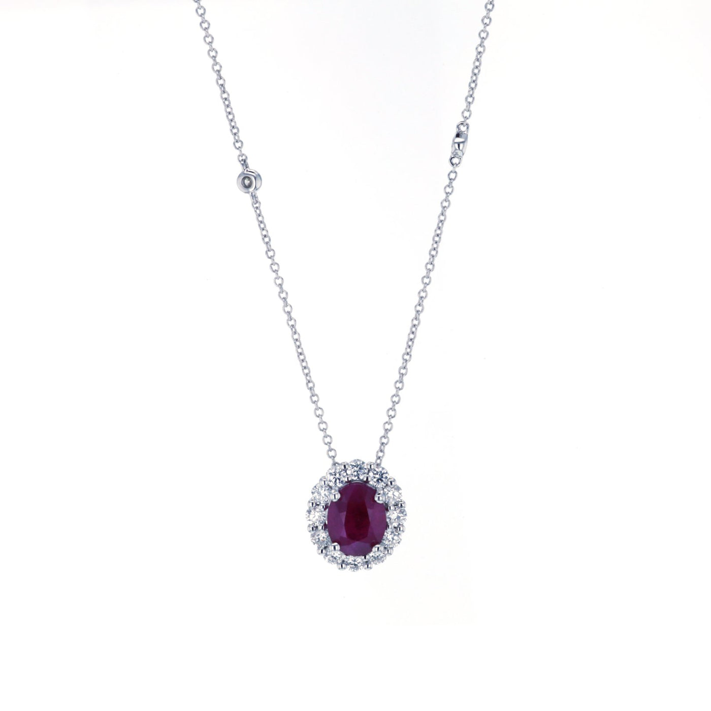 Ruby & Diamond Halo Pendant Necklace