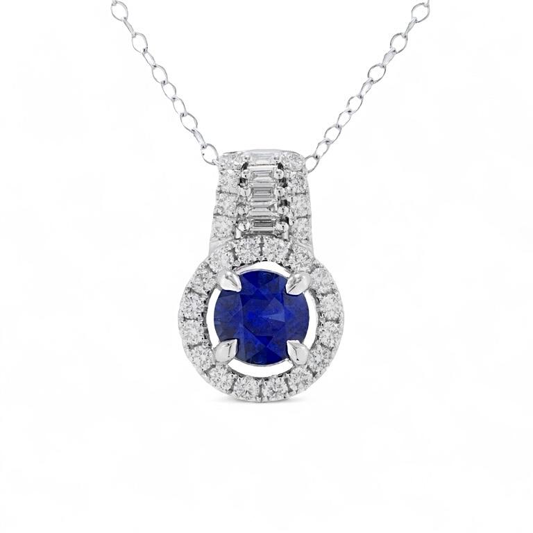 Blue Sapphire & Diamond Pendant Necklace