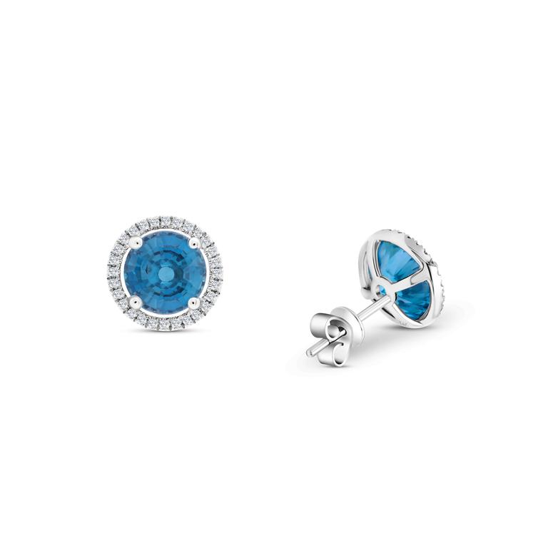 London Blue Topaz Diamond Halo Earrings