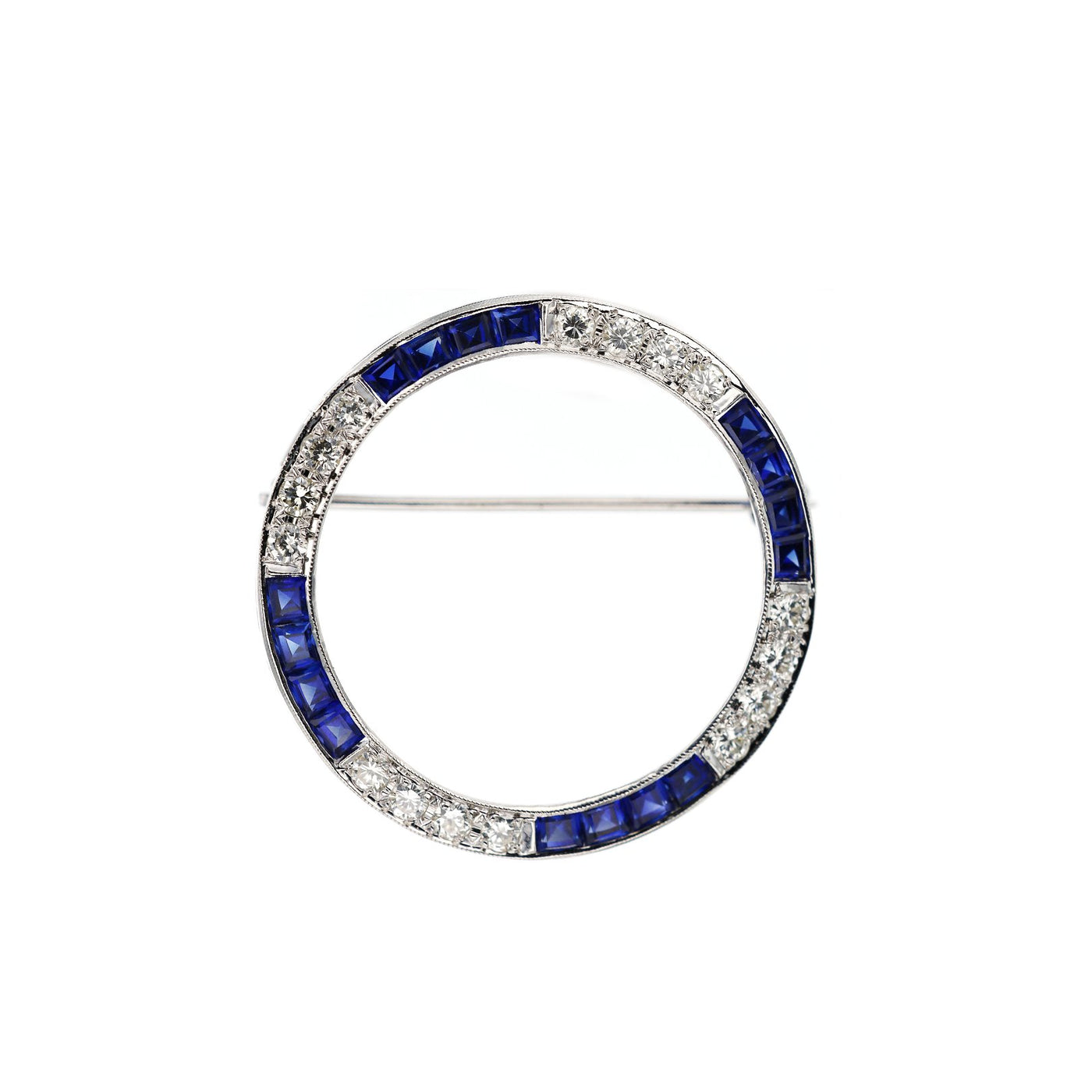 Blue Sapphire 7 Diamond Brooch