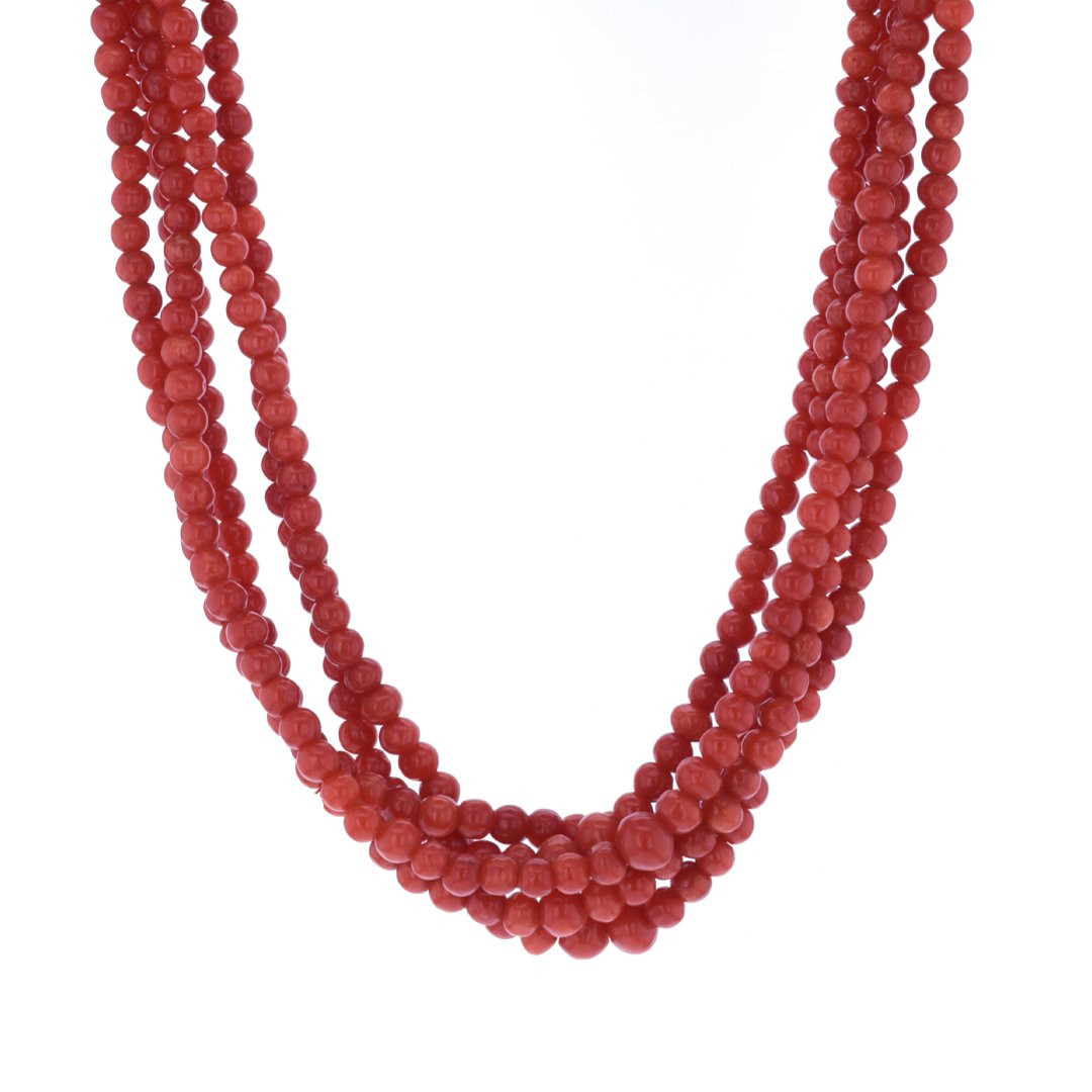 29" Five Strand Coral Bead Necklace