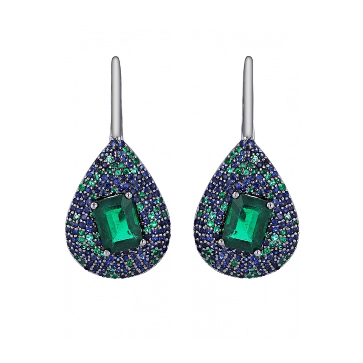 Emerald & Blue Sapphire Drop Earrings