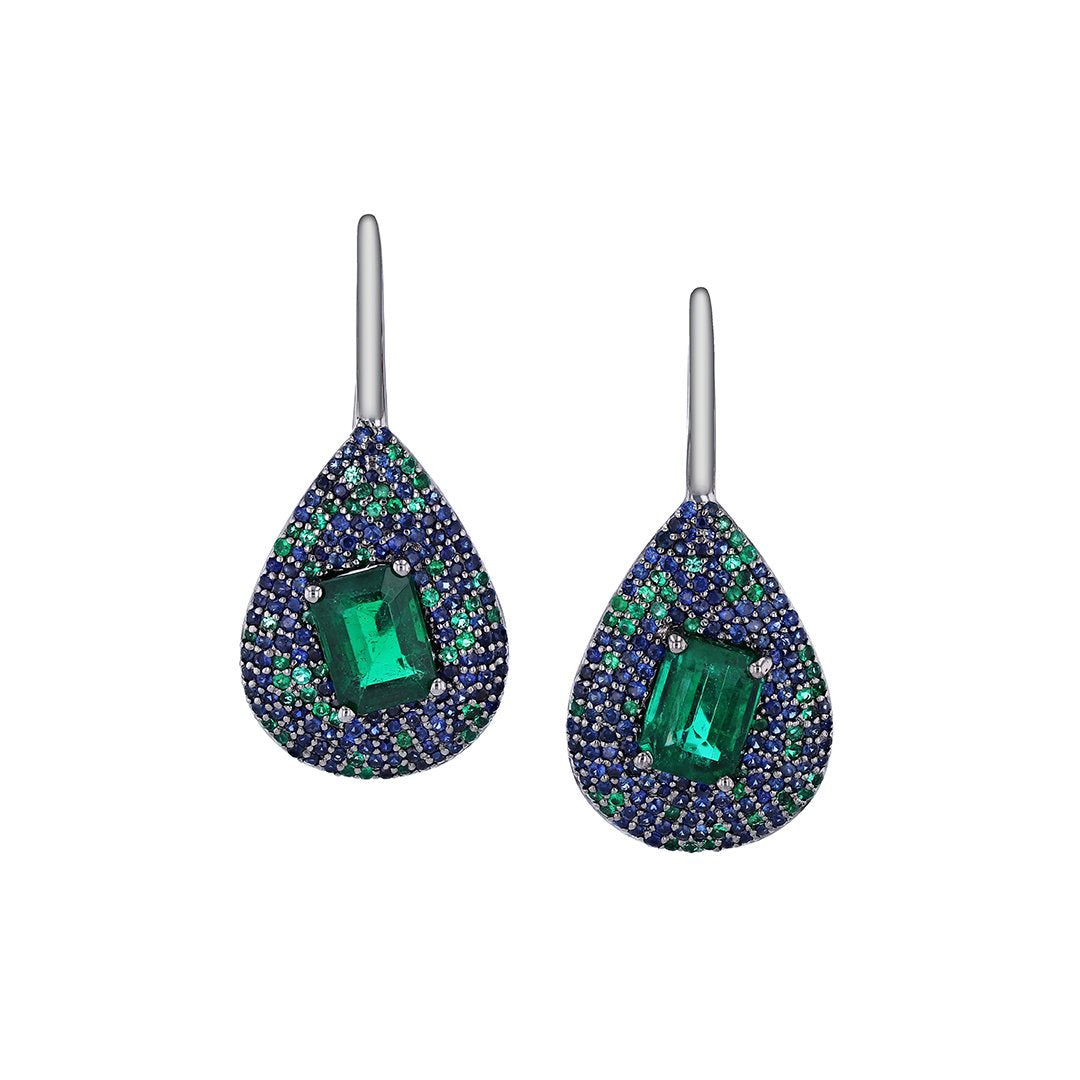 Emerald & Blue Sapphire Drop Earrings