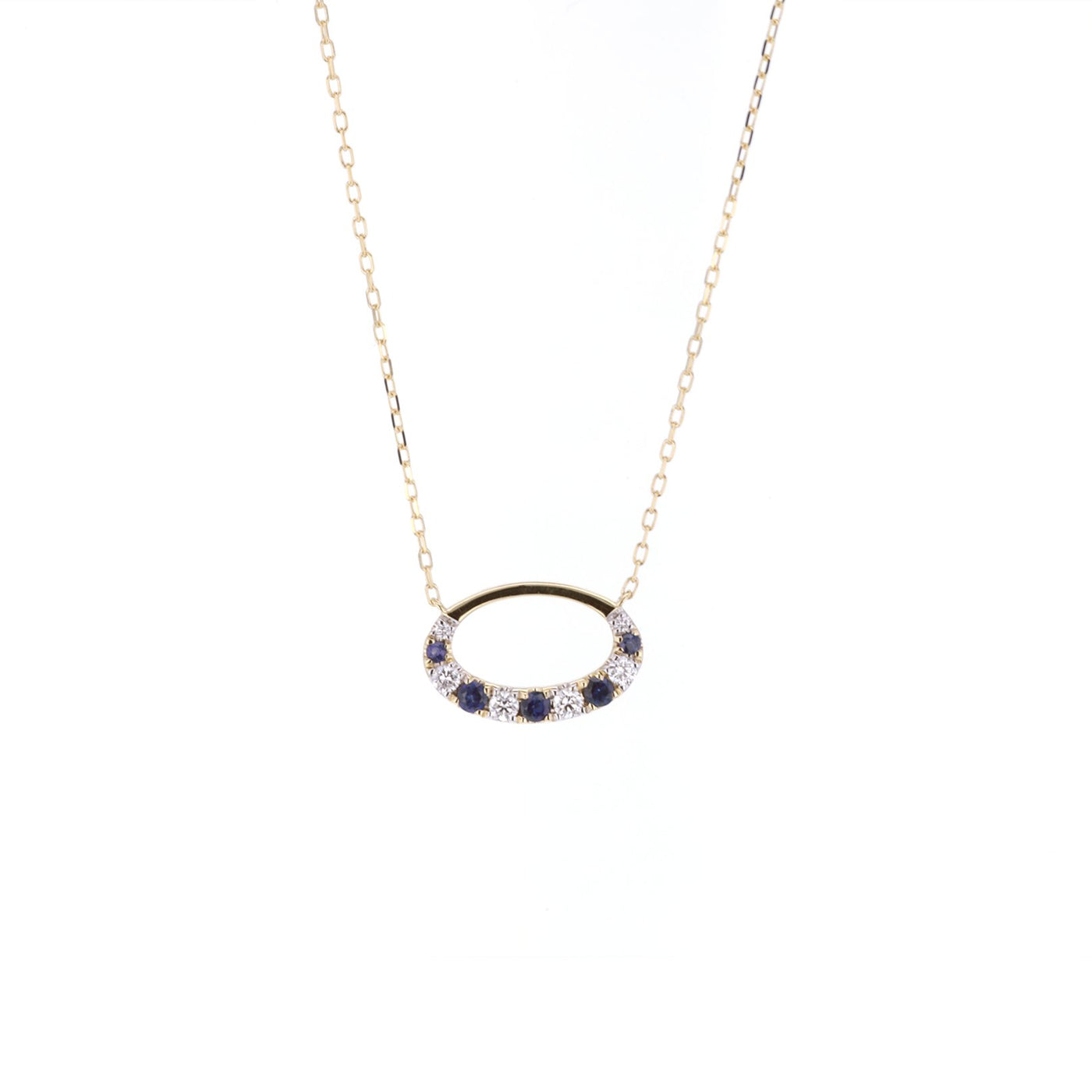 Blue Sapphire & Diamond Open Oval Necklace