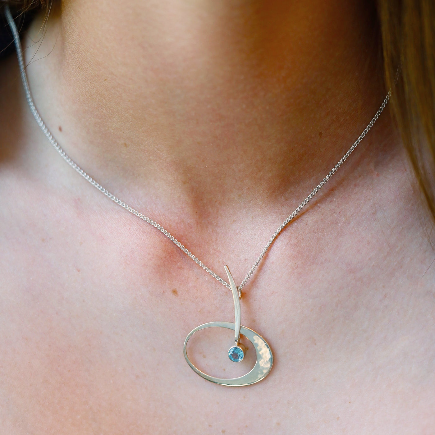 Blue Topaz "Eliptical Elegance" Silver Necklace