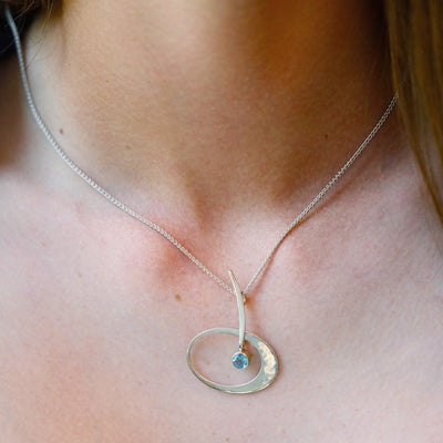 Blue Topaz "Eliptical Elegance" Silver Necklace