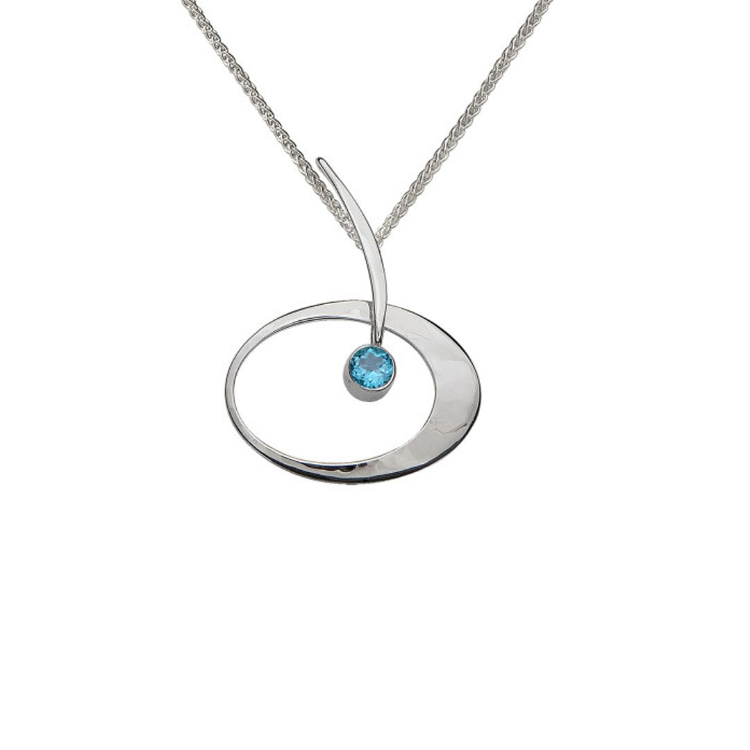 Blue Topaz "Eliptical Elegance" Silver Necklace