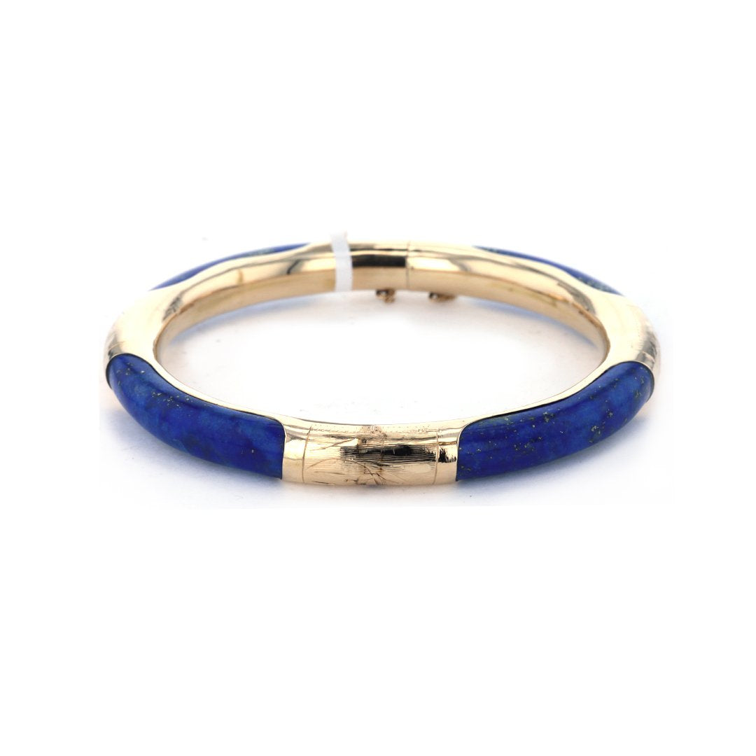 Lapis Engraved Hinged Bangle Bracelet