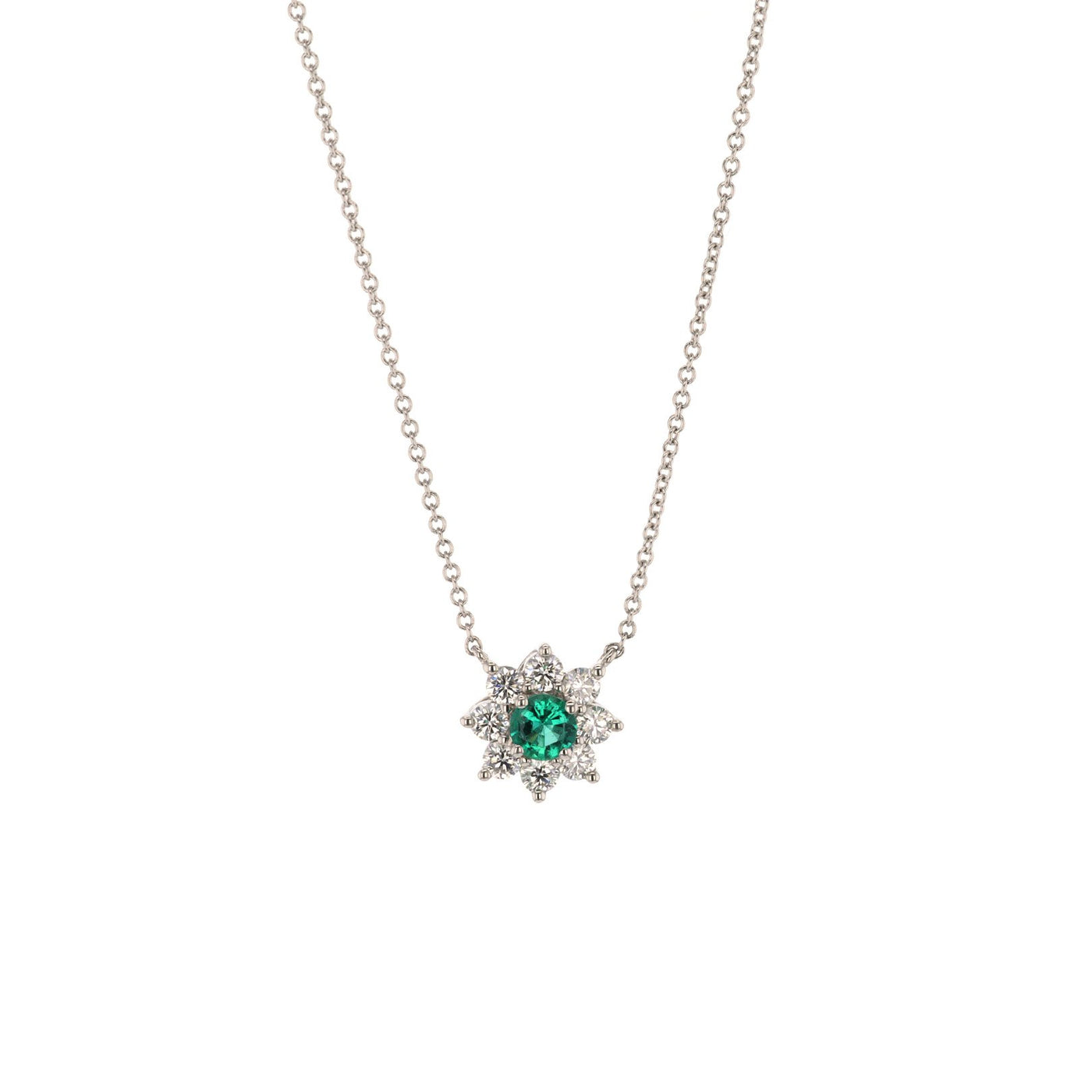 18" Emerald & Diamond Stationary Pendant Necklace