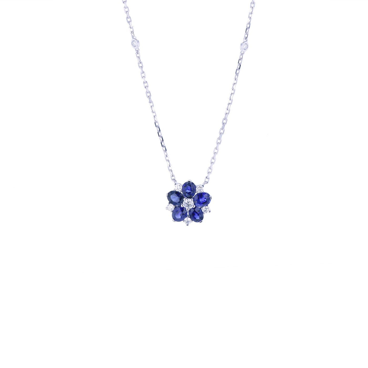 Blue Sapphire & Diamond Flower Necklace