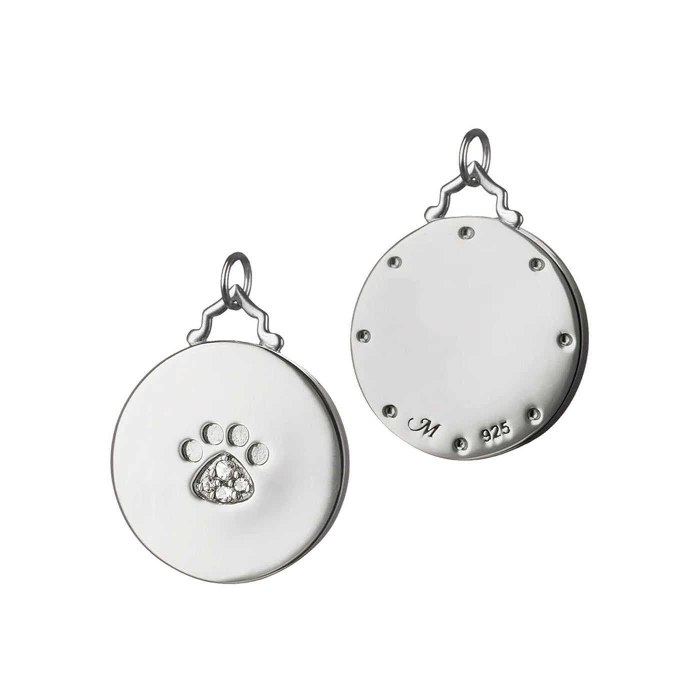 Sapphire Silver Paw Print Disc Charm Pendant