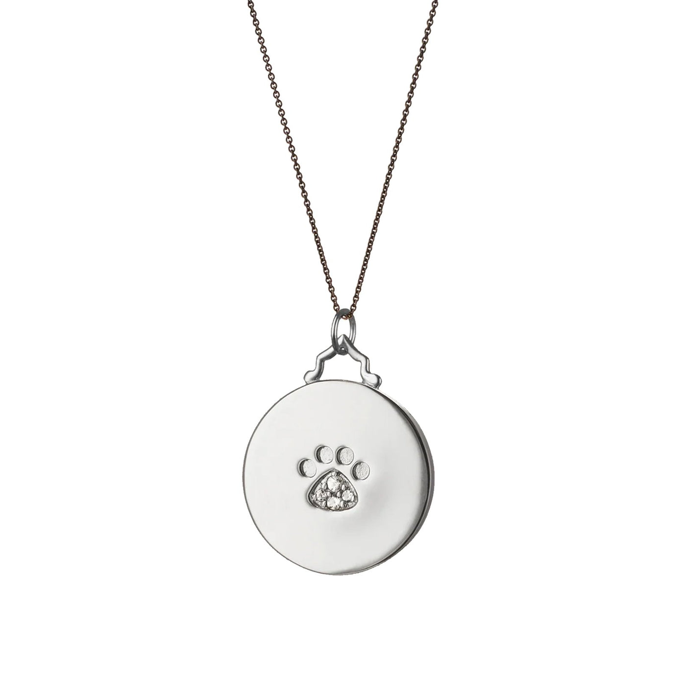 Sapphire Silver Paw Print Disc Charm Pendant