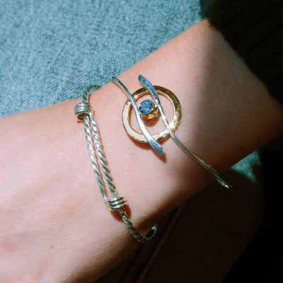 Blue Topaz "Cloudburst" Bangle Gold & Silver Bracelet