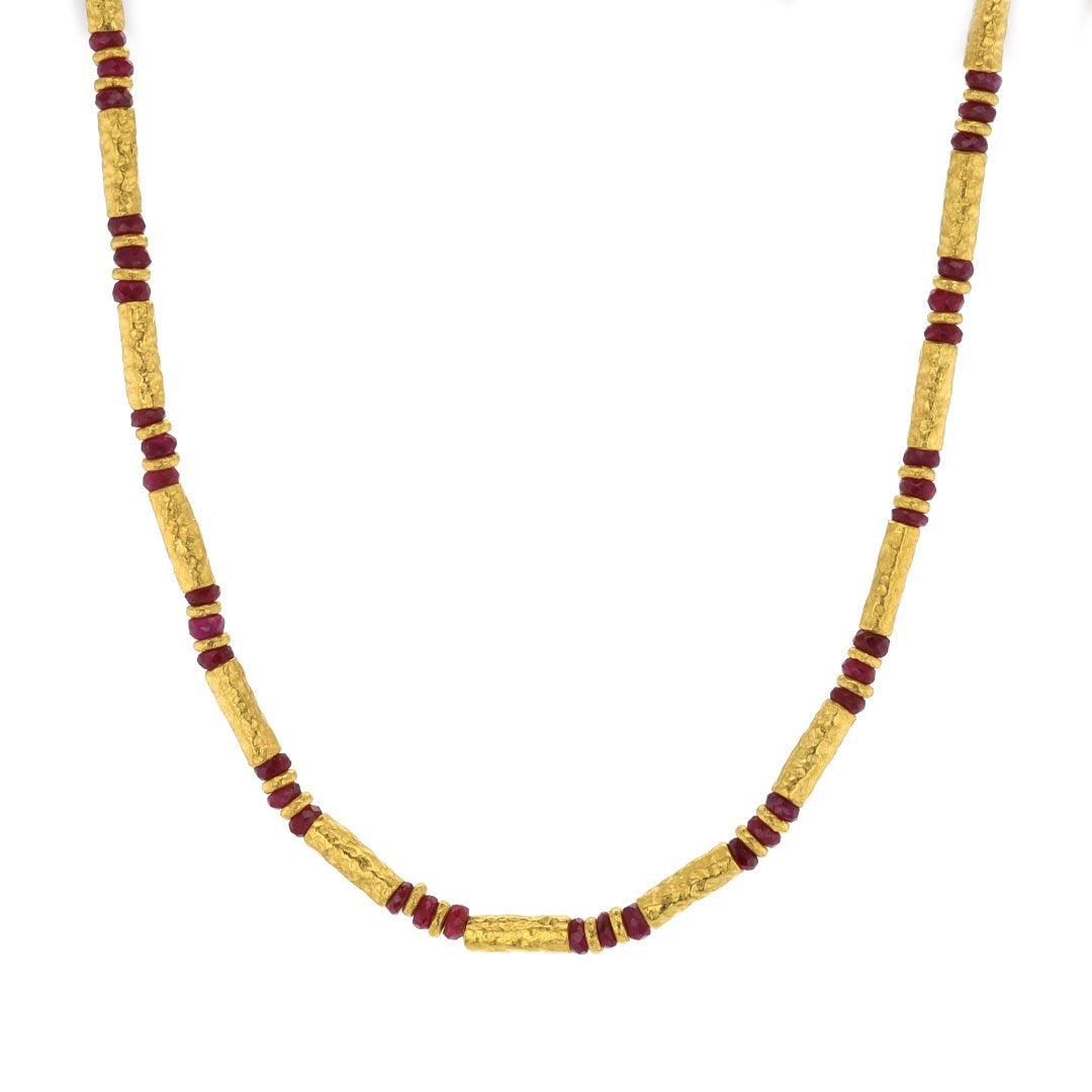 Ruby & 24K Gold Bead Necklace