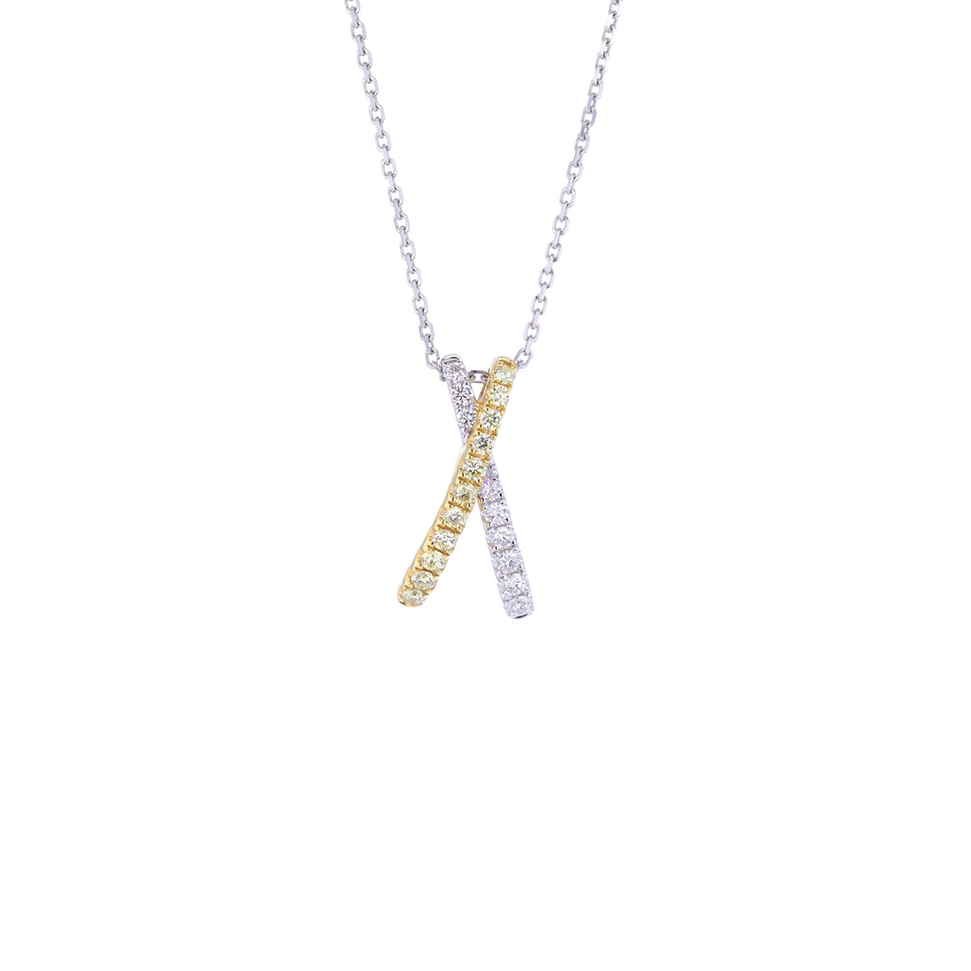 Yellow & White Diamond 2-Row Crossover Necklace