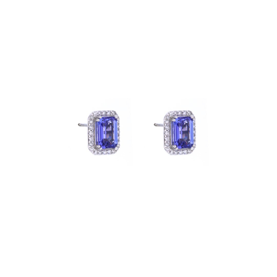 Tanzanite & Halo Stud Earrings