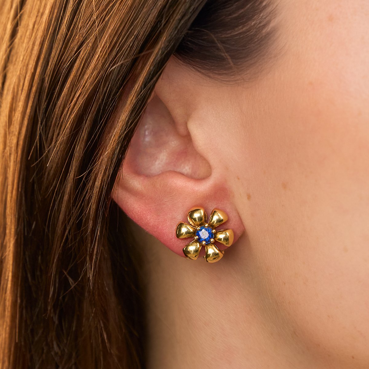 Blue Sapphire Flower Earrings