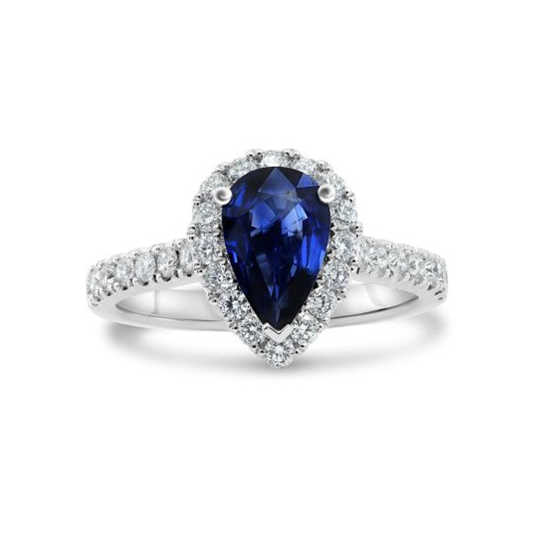 Pear Blue Sapphire & Diamond Halo Ring