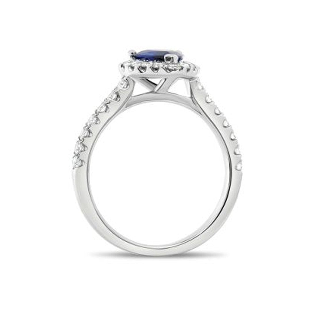 Pear Blue Sapphire & Diamond Halo Ring