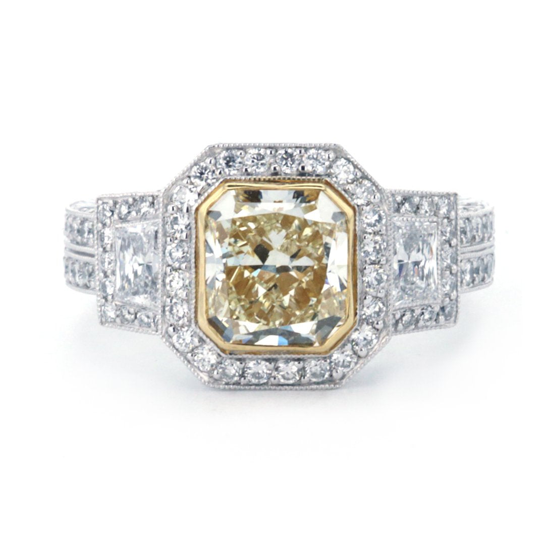 2.02 ctw Fancy Yellow Radiant Diamond Halo Ring