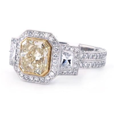 2.02 ctw Fancy Yellow Radiant Diamond Halo Ring