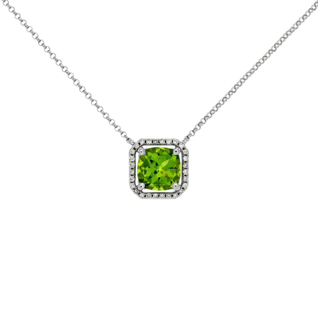 Peridot & Diamond Halo Necklace