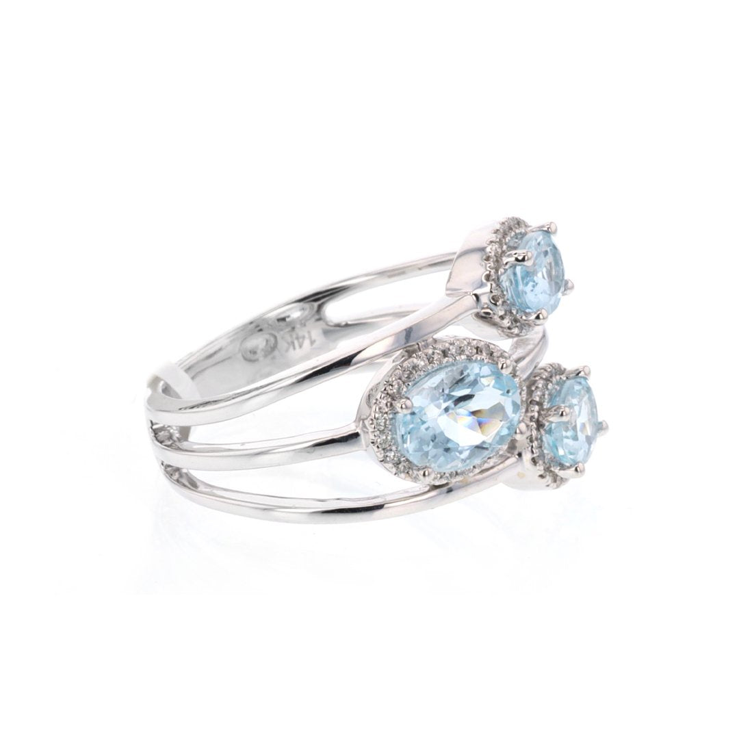 Aquamarine & Diamond 3-Row Ring