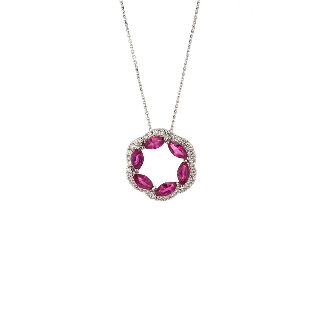 18" Ruby & Diamond Pendant Necklace