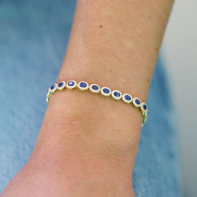 Blue Sapphire & Diamond Halo Bracelet