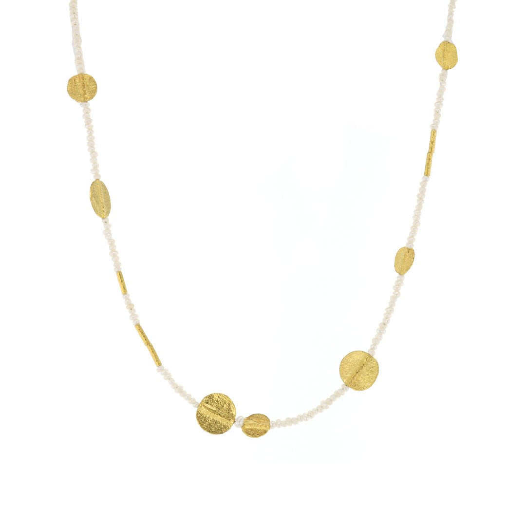 Pearl & 24K Disk Necklace